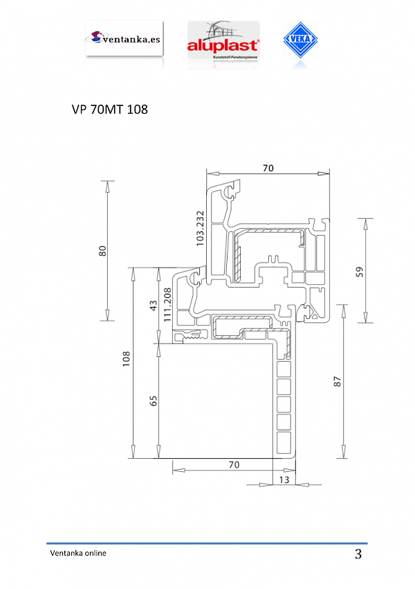 Veka - Dibujo Técnico ventanas de pvc vp70mt ventanka.es